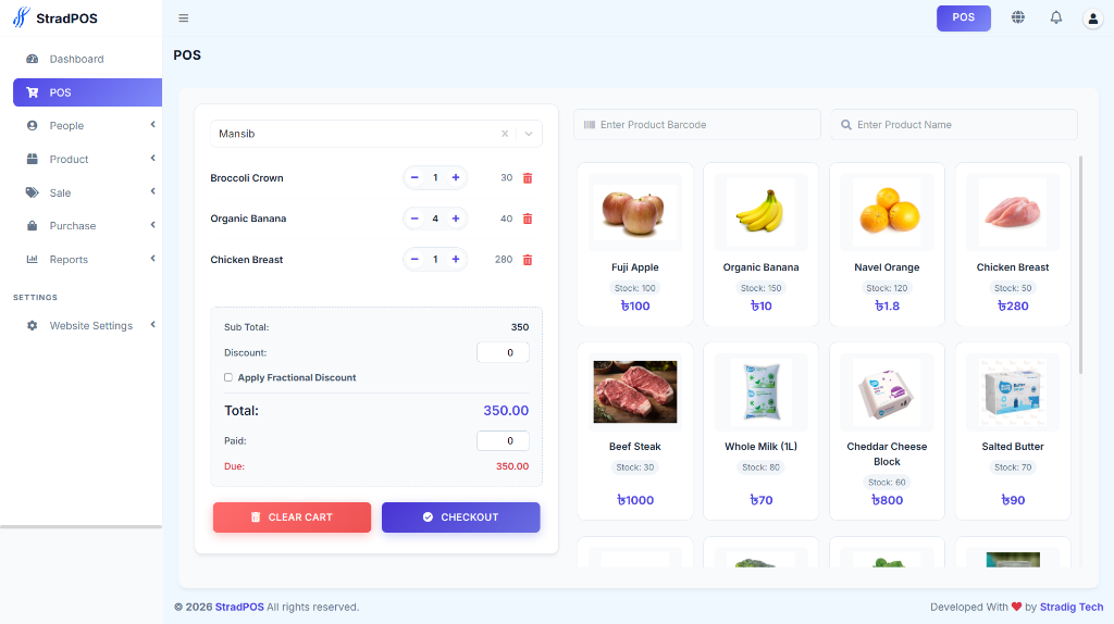StradPos Live Cashier Checkout Screen