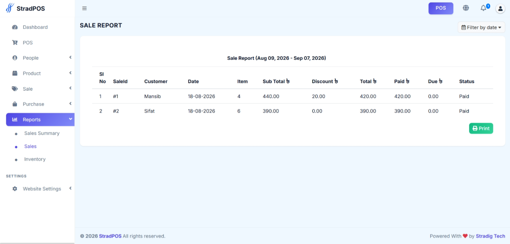 StradPos Sales Reports